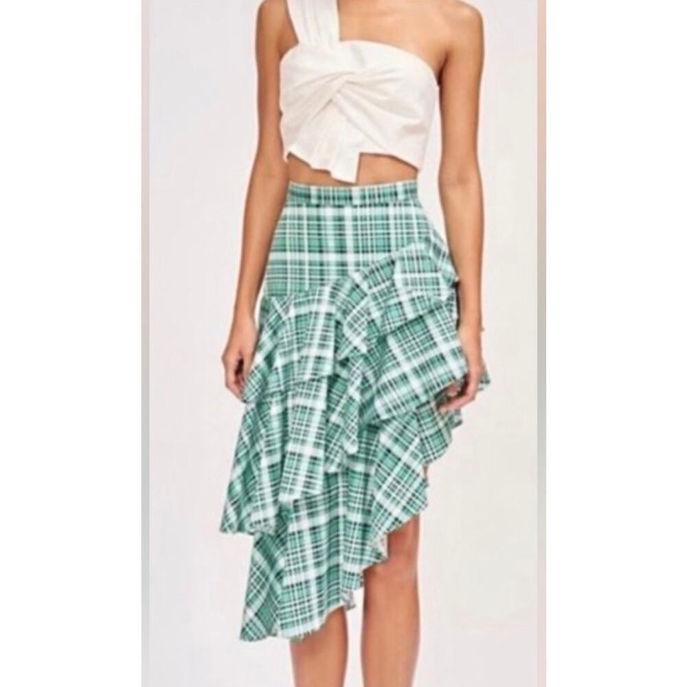 Amur Pippie Asymmetrical Green White Plaid Frilly Ruffle Skirt Sz 4